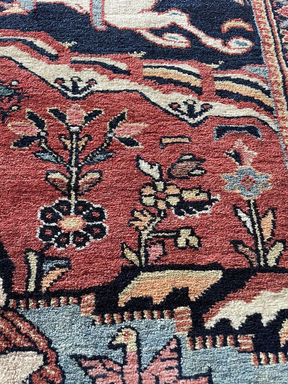 Close-up of authenticity on Handmade Antique Persian Lilihan Collectible Rug - Detailed view showcasing the authenticity of the rug's natural colors and Persian-style design.