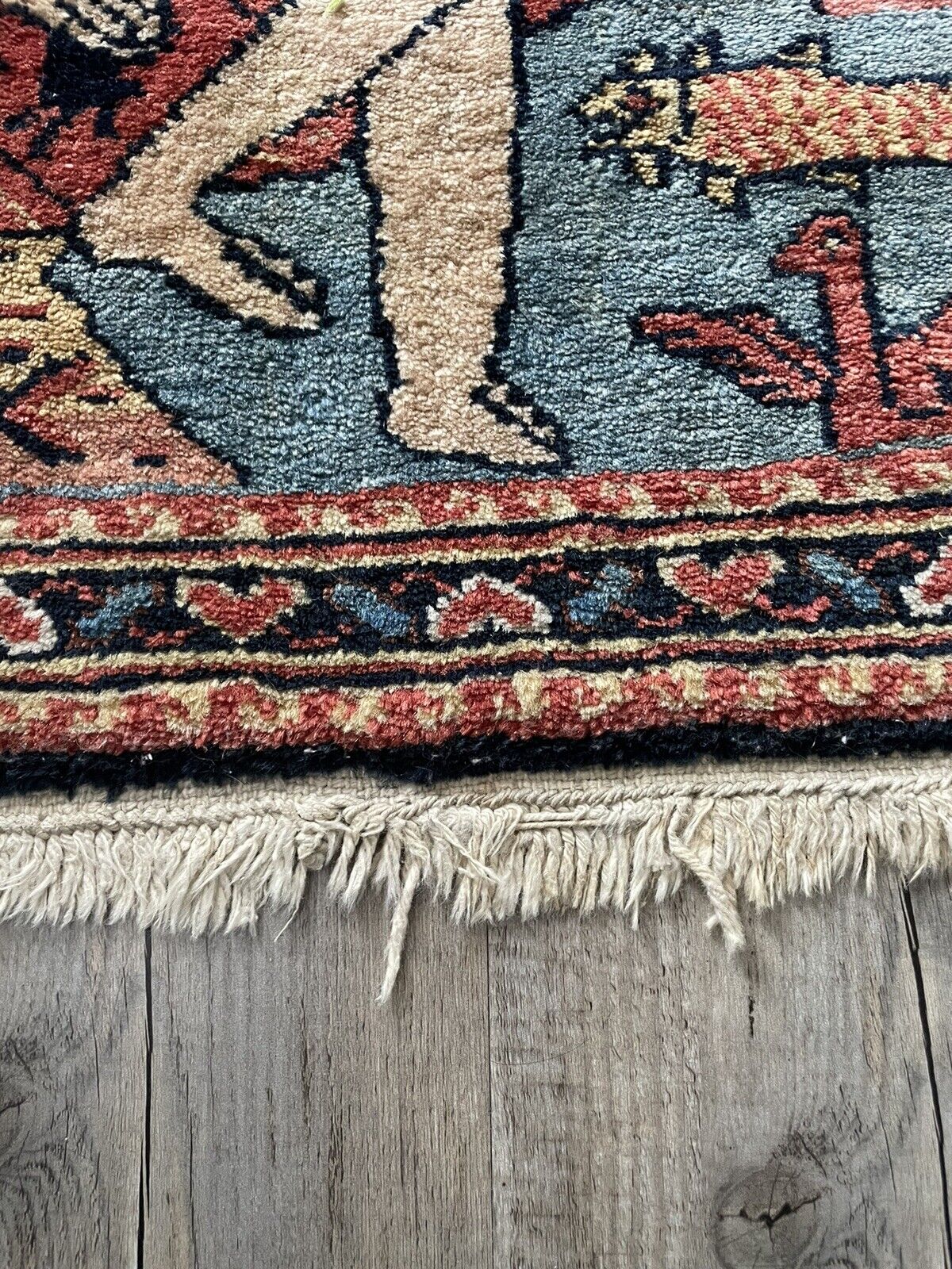Close-up of artistic addition on Handmade Antique Persian Lilihan Collectible Rug - Detailed view highlighting the rug's role as an artistic addition that enhances any decor.