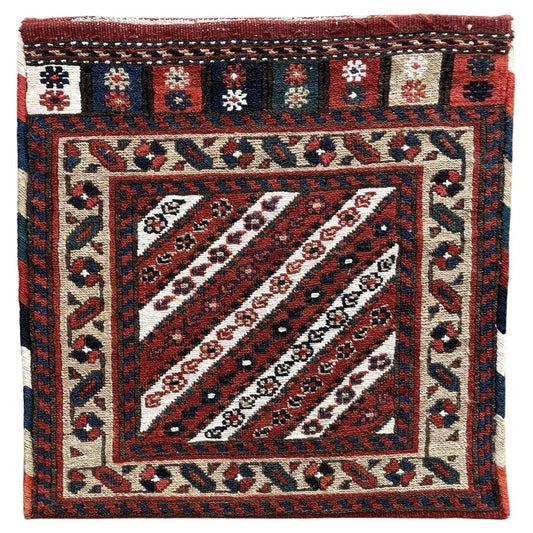 Handmade Vintage Persian Kurdish Salt Bag - 1940s - Compact-sized salt bag showcasing intricate patterns and vibrant natural colors.