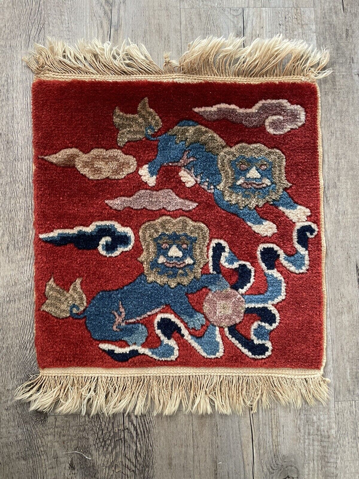 Close-up of vintage charm on Handmade Antique Art Deco Chinese Mat - Detailed view showcasing the vintage charm and appeal of the mat's design from the 1920s.