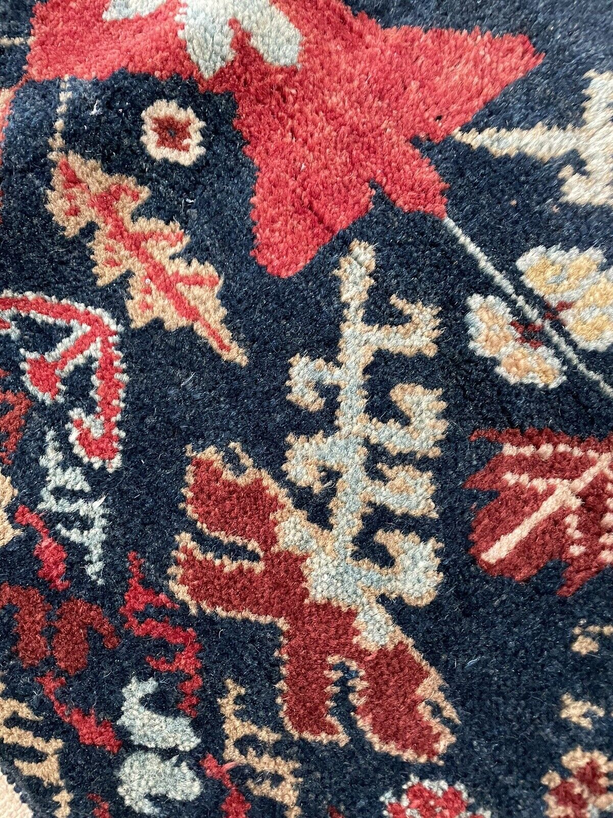 Close-up of wool texture on Handmade Vintage Persian Hamadan Salt Bag - Detailed view showcasing the wool texture of the salt bag's material, adding to its authenticity.
