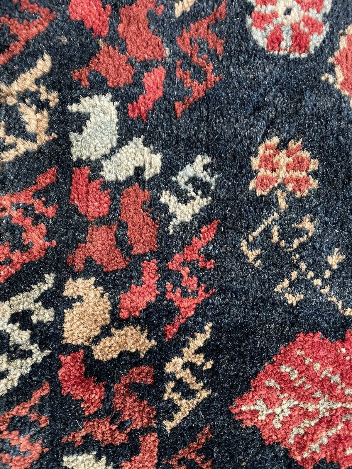 Close-up of durability on Handmade Vintage Persian Hamadan Salt Bag - Detailed view emphasizing the durability of the salt bag despite its age, a testament to its quality craftsmanship.