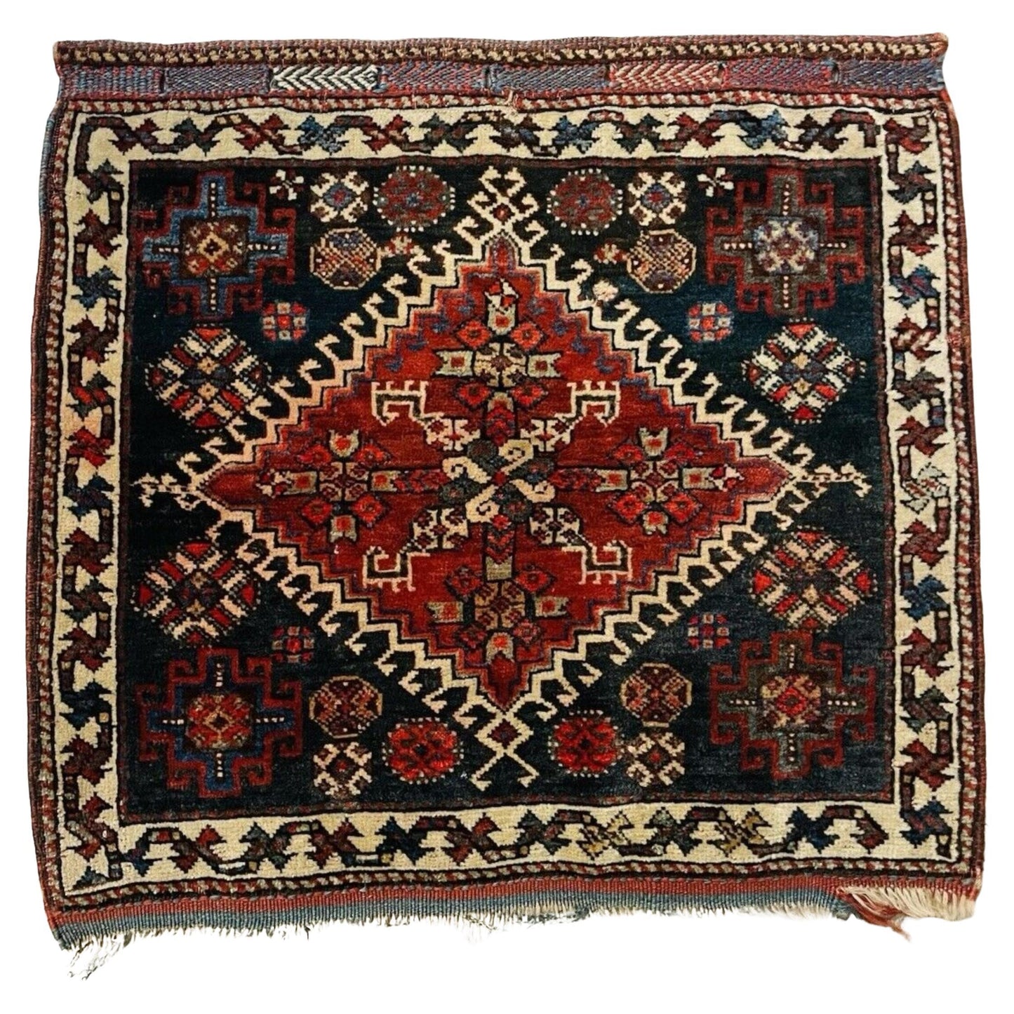 Antique Qashqai bagface with geometric tribal motifs

