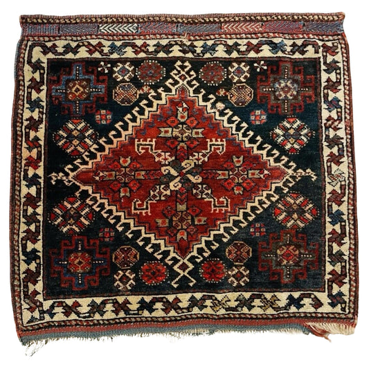 Antique Qashqai bagface with geometric tribal motifs

