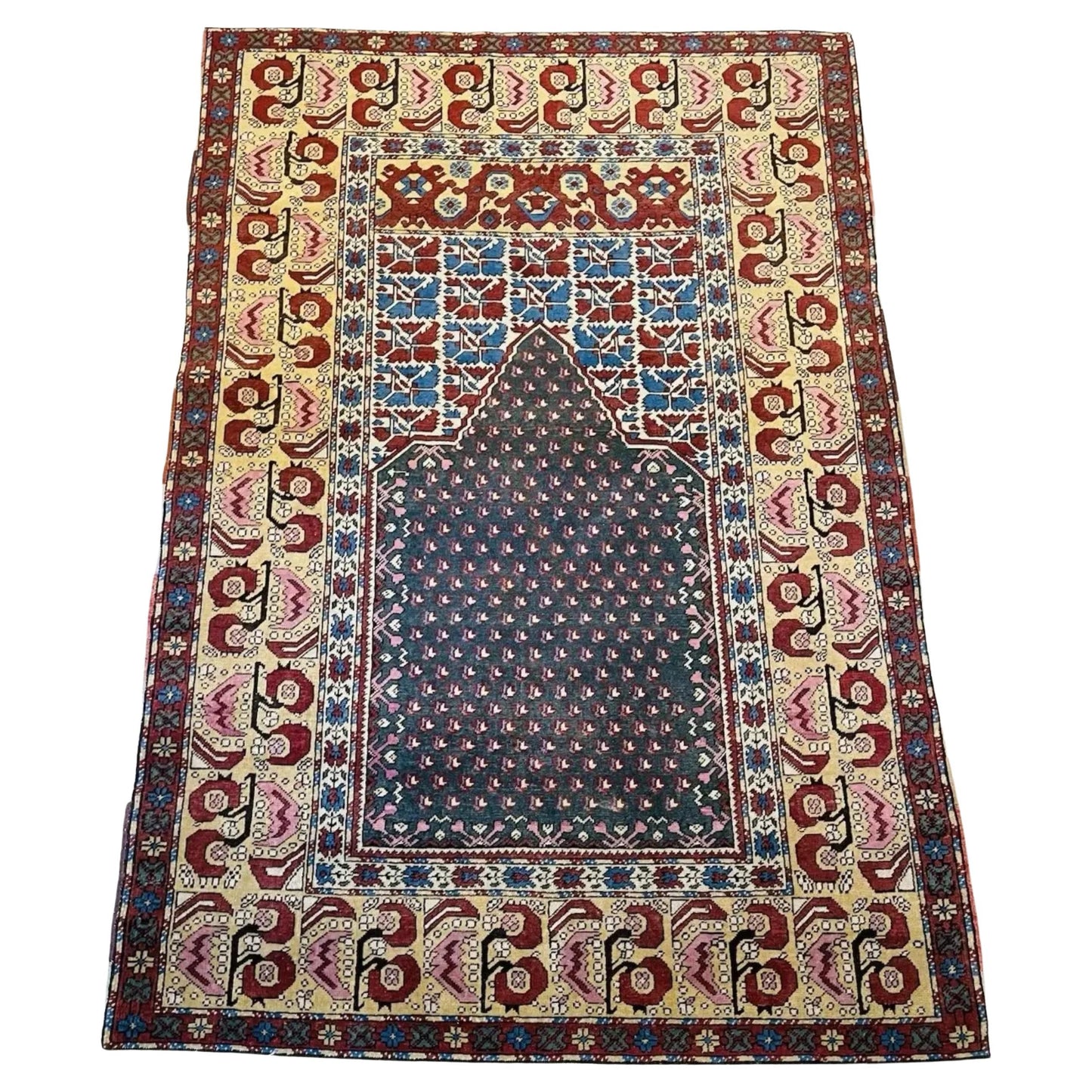Vintage Anatolian rug with geometric tribal motifs

