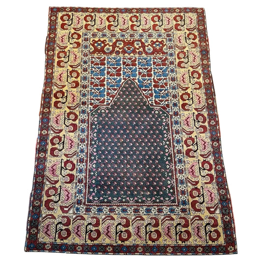 Vintage Anatolian rug with geometric tribal motifs

