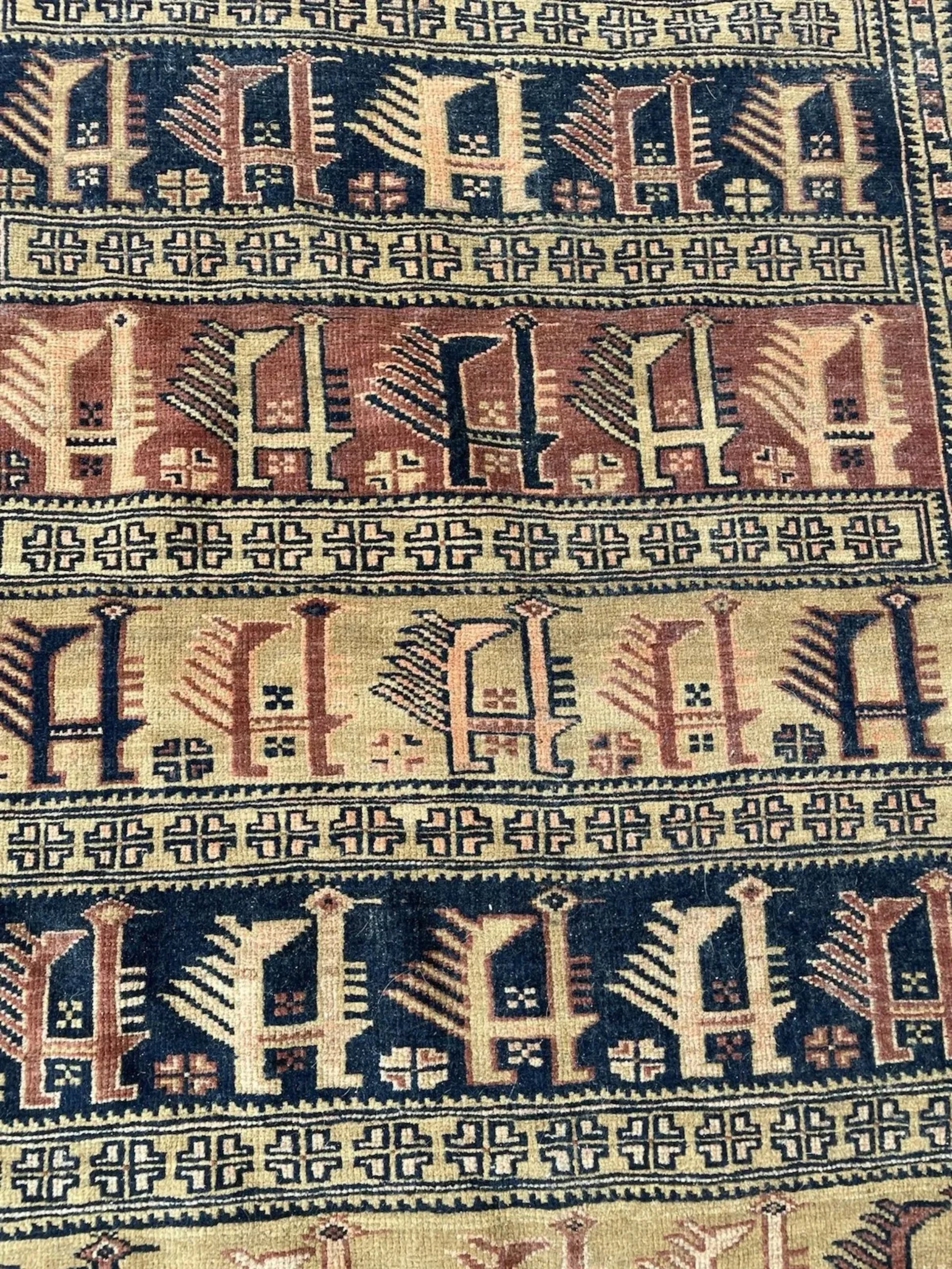 Afghan Baluch rug border detail featuring geometric patterns and authentic 1920s tribal weaving techniques