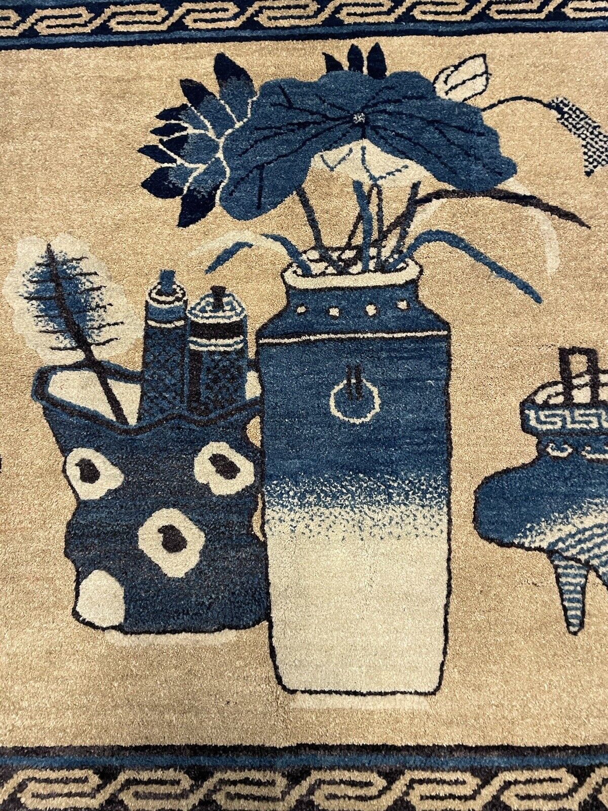 Aged but well-preserved handmade Peking wool rug
