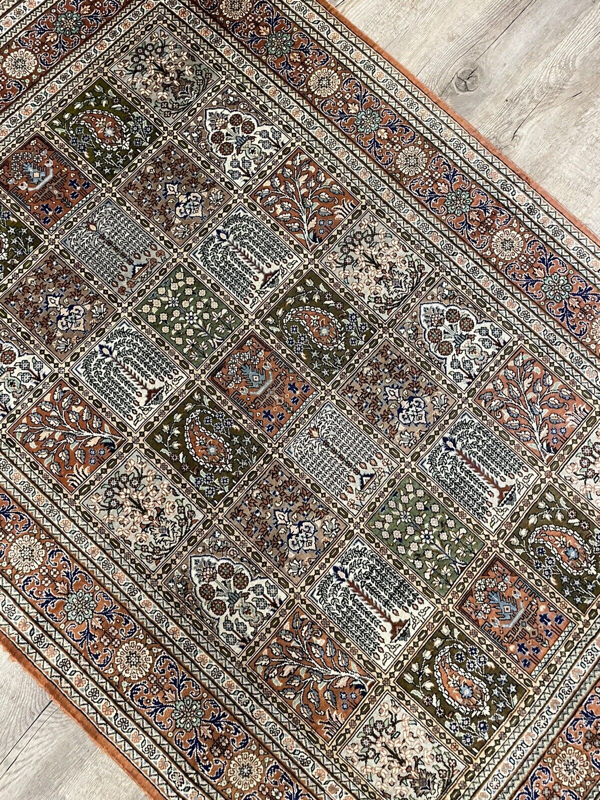 Authentic Persian Qum silk rug in good vintage condition
