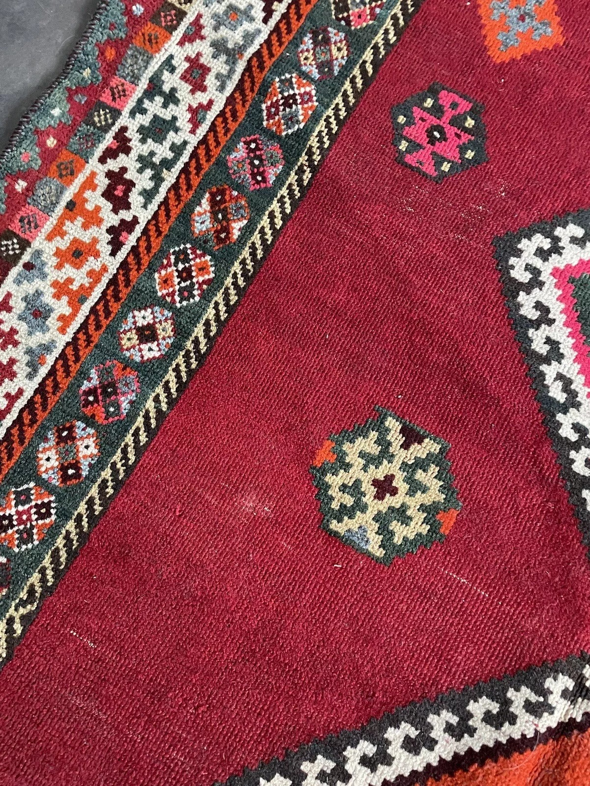 Collector’s Persian Gabbeh rug with a minimalist yet vibrant pattern
