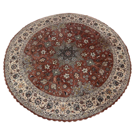 Handmade vintage Persian Tabriz round rug from the 1970s
