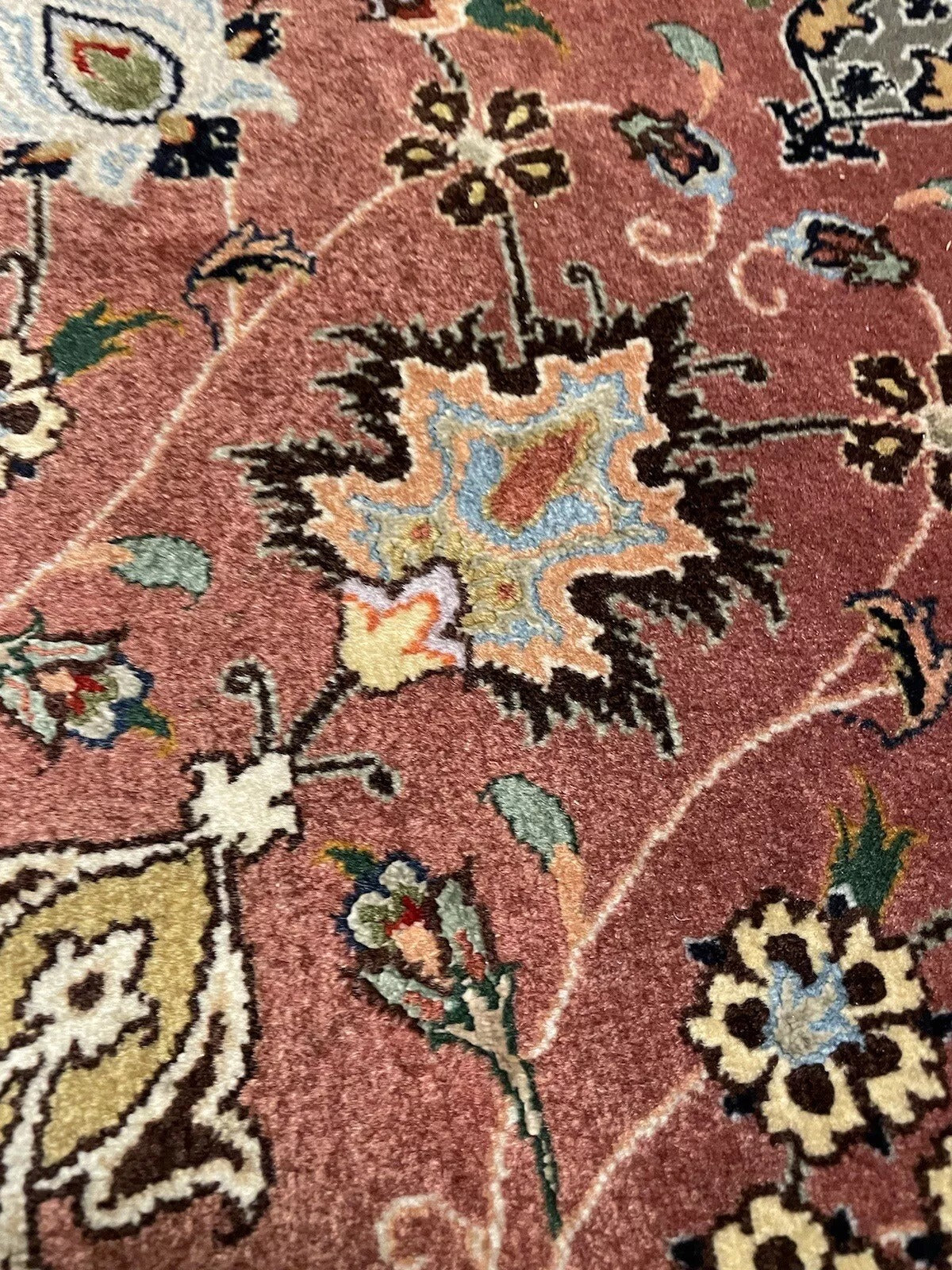 Persian Tabriz wool and silk round rug — 6.4 feet wide
