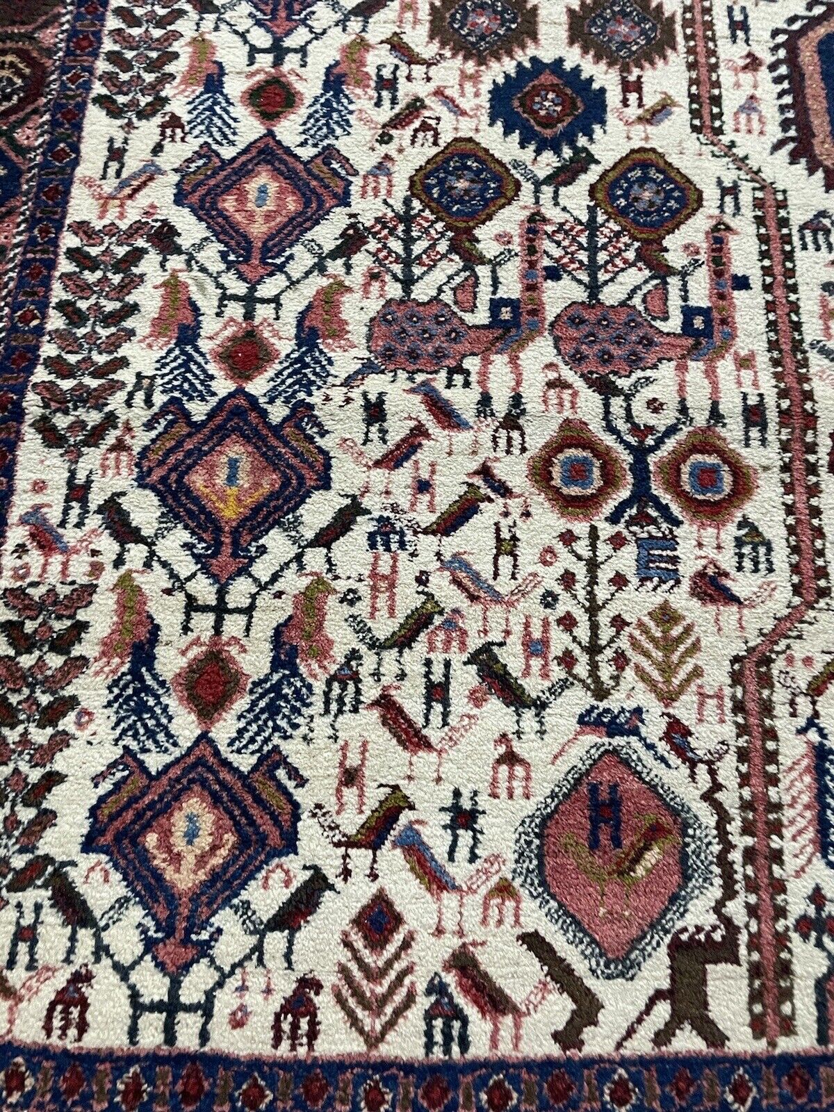 Full view of a vintage Persian Afshar rug from the 1970s
