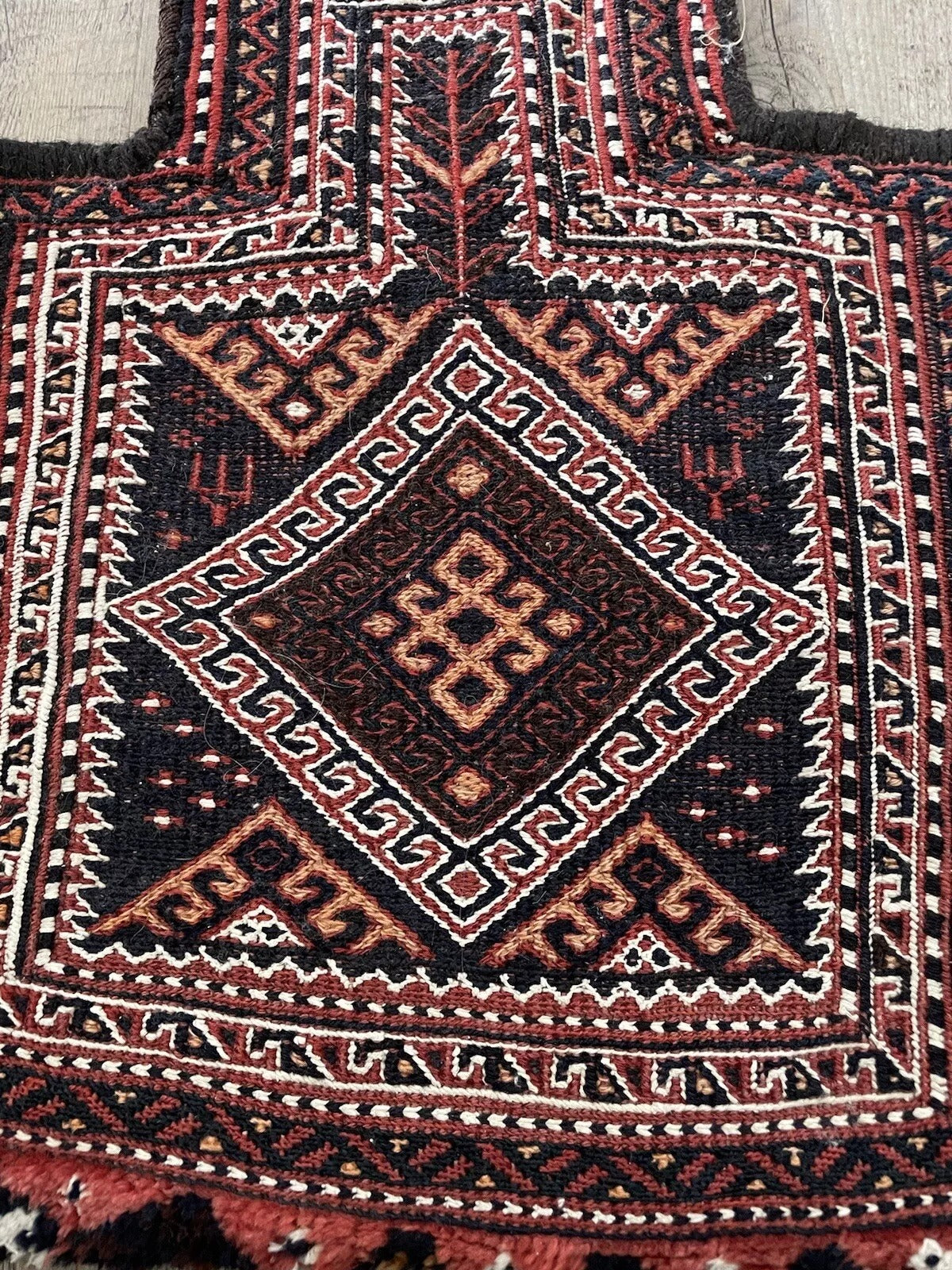 Antique Persian salt bag, blending artistry and functionality
