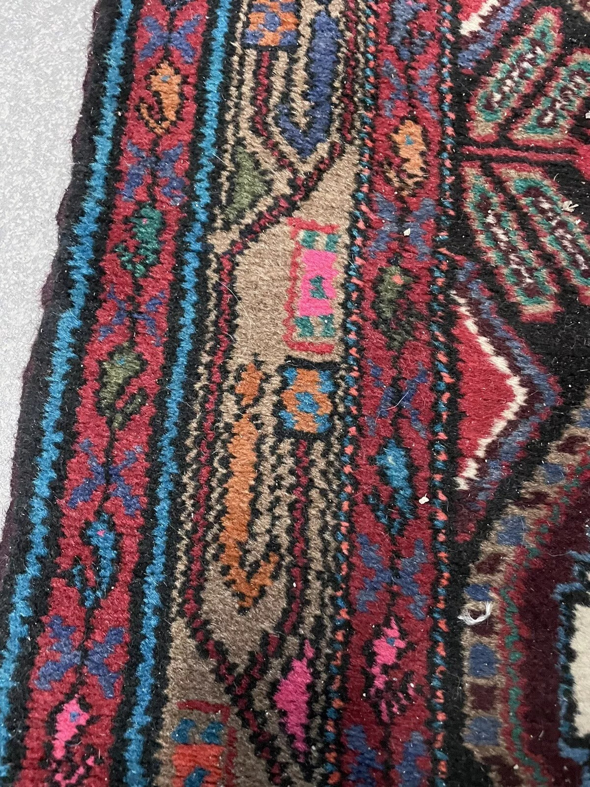 Handwoven vintage Hamadan rug with intricate design elements
