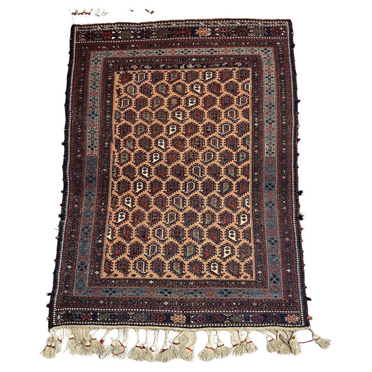Handmade antique Afghan Sumak rug with intricate geometric patterns
