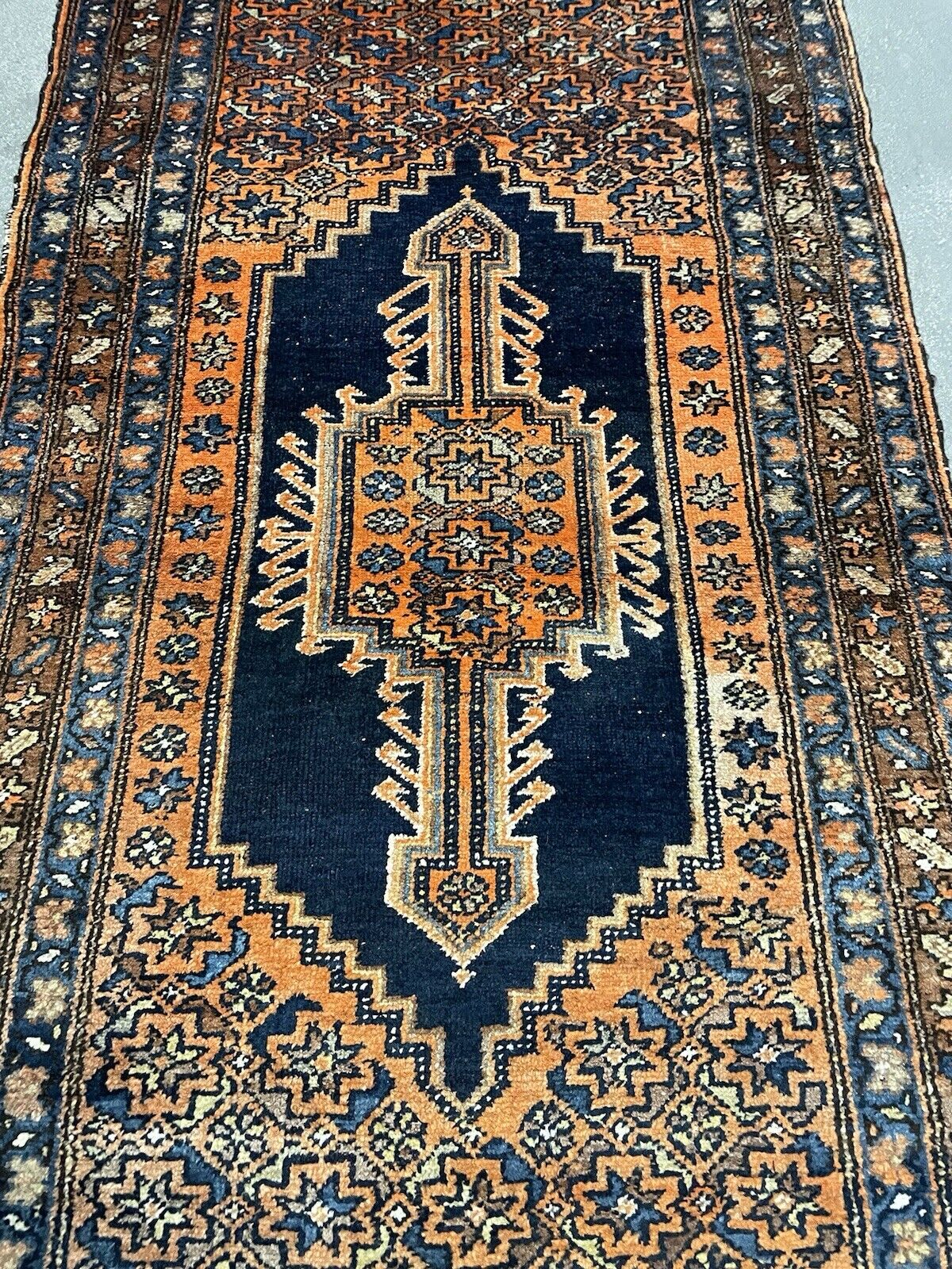 Detailed corner view of a handmade Persian Hamadan wool rug
