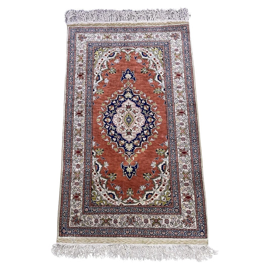 Vintage Keyseri silk rug with floral geometric motifs

