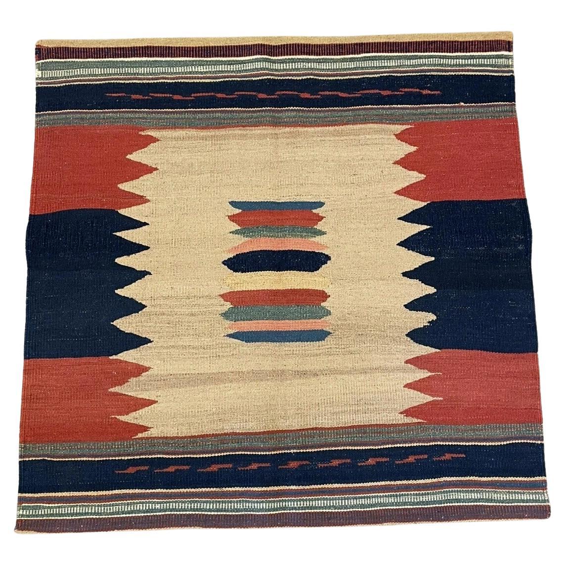 Antique Gashkai kilim with bold geometric medallions

