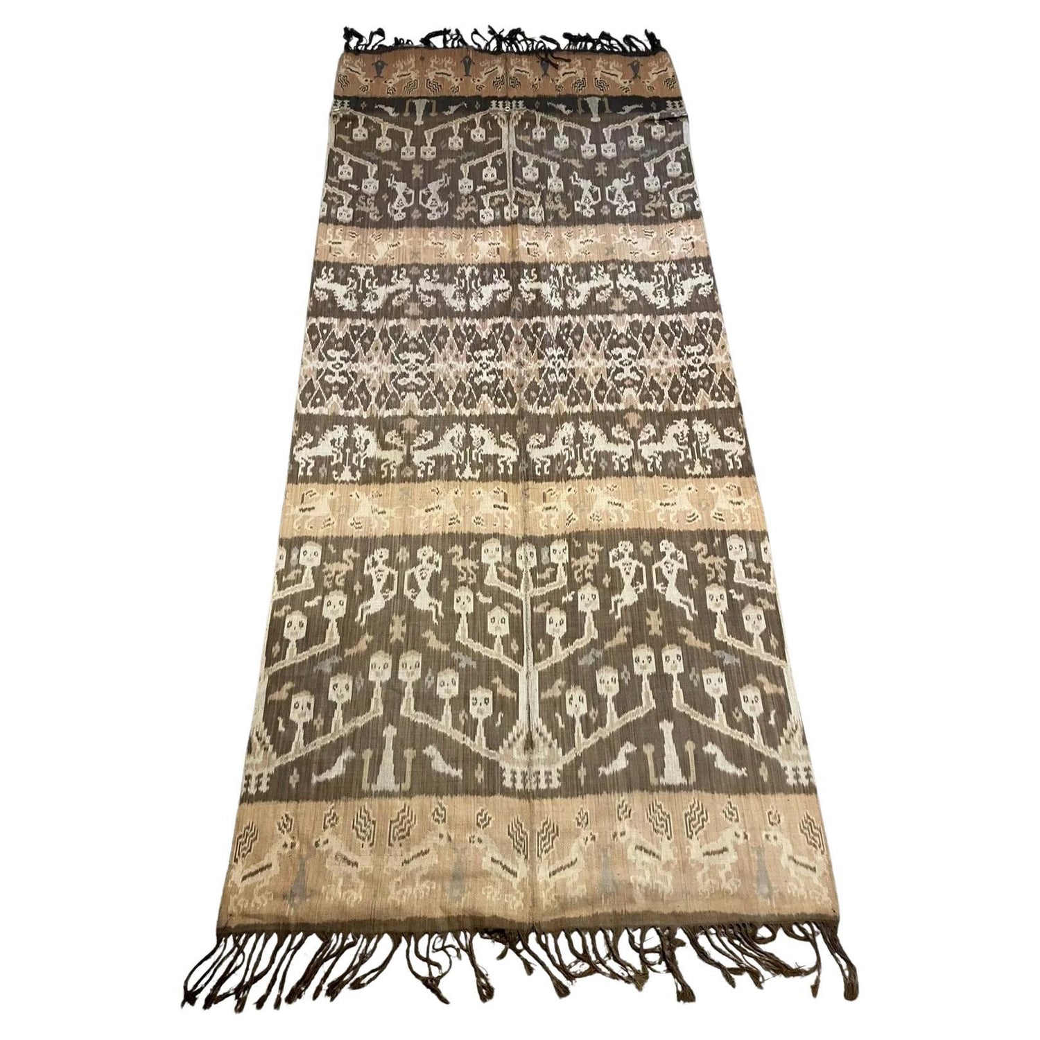 Full view antique Indonesian ikat kilim 111×252 cm with ancestral bands