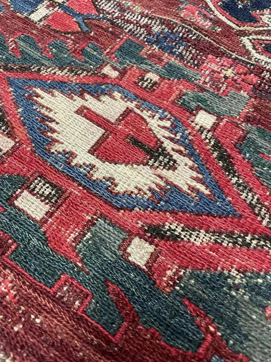 Close-up of flat weave detail and patina