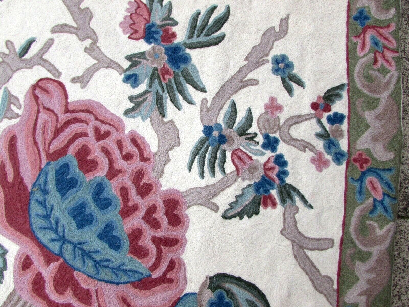 Detailed shot of the red, green, and blue hues in the Stitchwork design