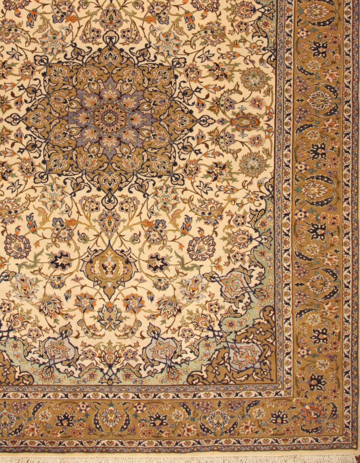 Overhead shot of the Handmade Contemporary Persian Isfahan Rug displaying size and dimensions