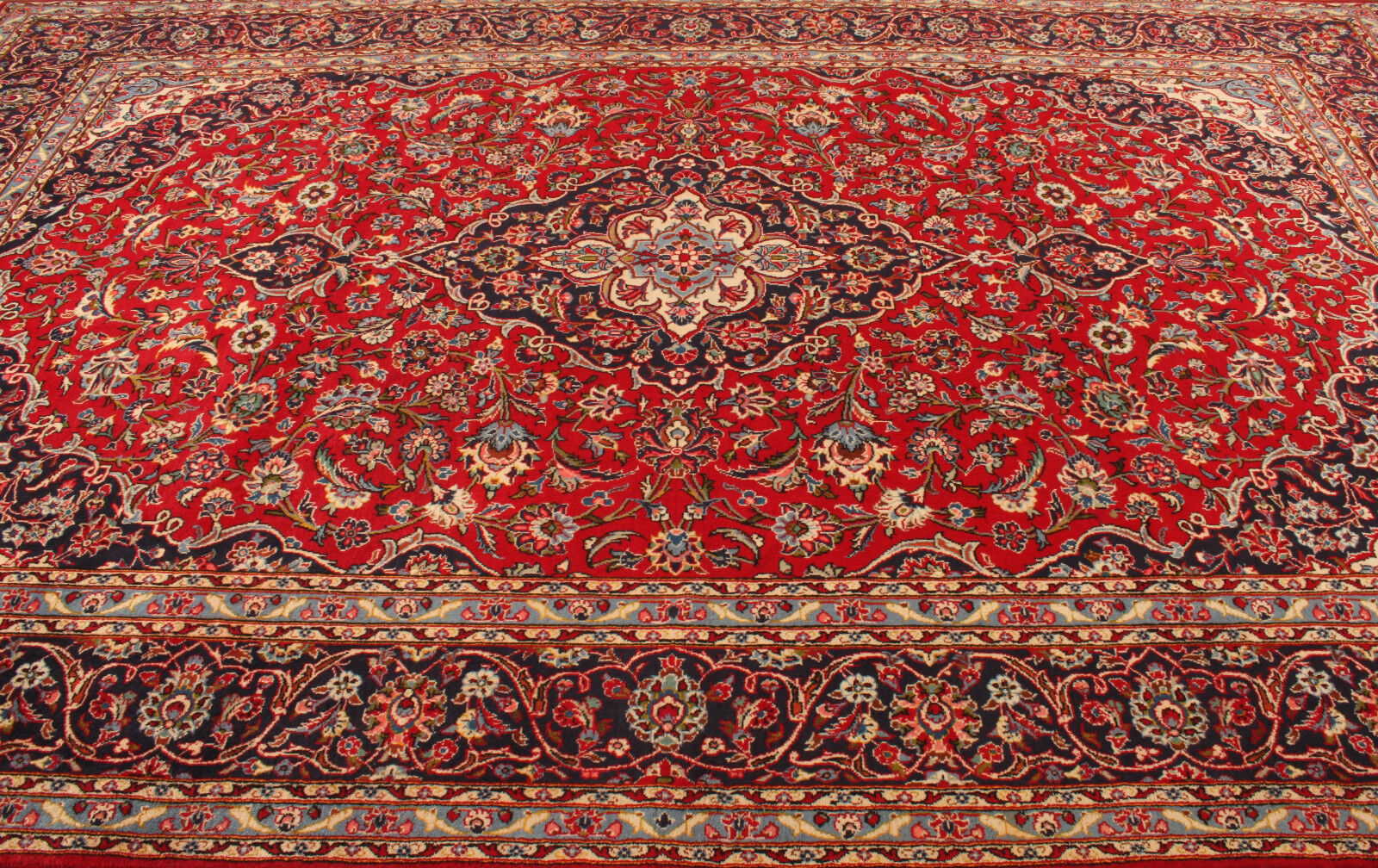  Back view of the Handmade Vintage Persian Style Kashan Rug showcasing craftsmanship