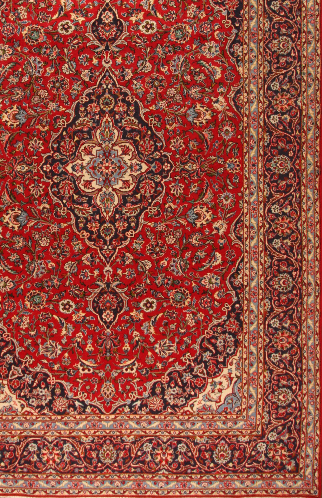 Front view of the Handmade Vintage Persian Style Kashan Rug highlighting design elements