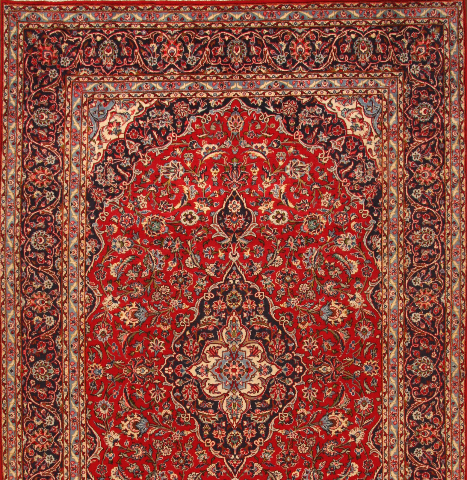 Artistic display of the Handmade Vintage Persian Style Kashan Rug as a room centerpiece