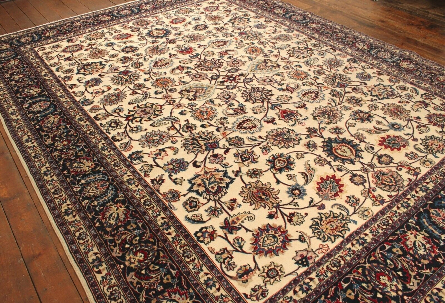 Front view of the Handmade Contemporary Persian Style Tabriz Rug highlighting design elements