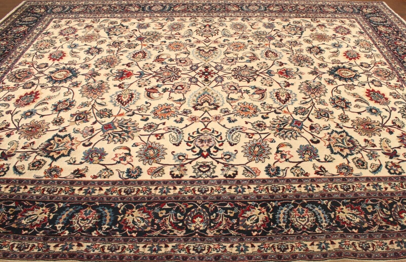 Artistic display of the Handmade Contemporary Persian Style Tabriz Rug as a room centerpiece