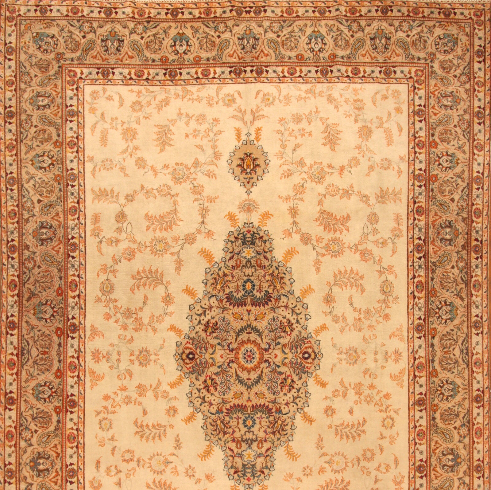 Artistic display of the Handmade Contemporary Persian Style Tabriz Rug as a room centerpiece