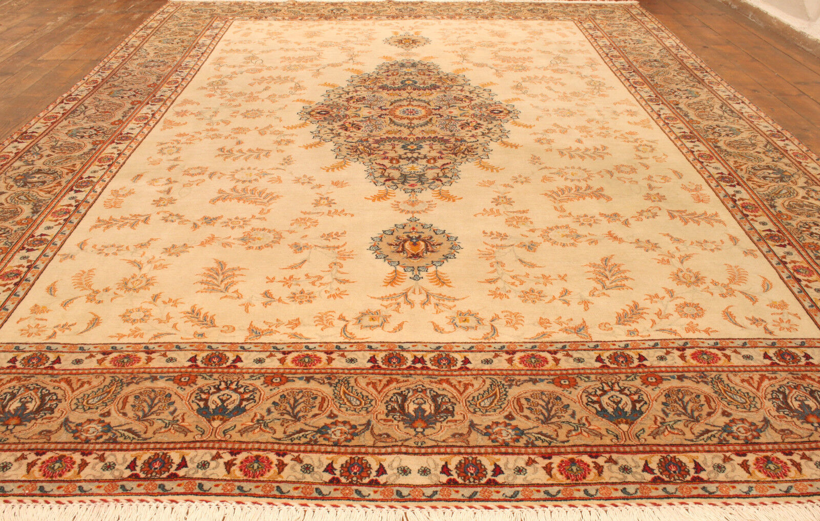 Back view of the Handmade Contemporary Persian Style Tabriz Rug showcasing craftsmanship