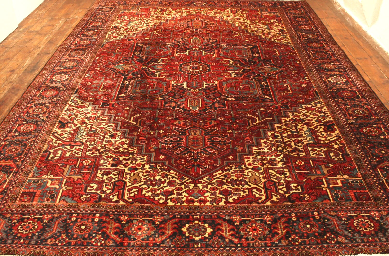 Close-up of the enduring beauty of the Handmade Vintage Persian Style Heriz Rug