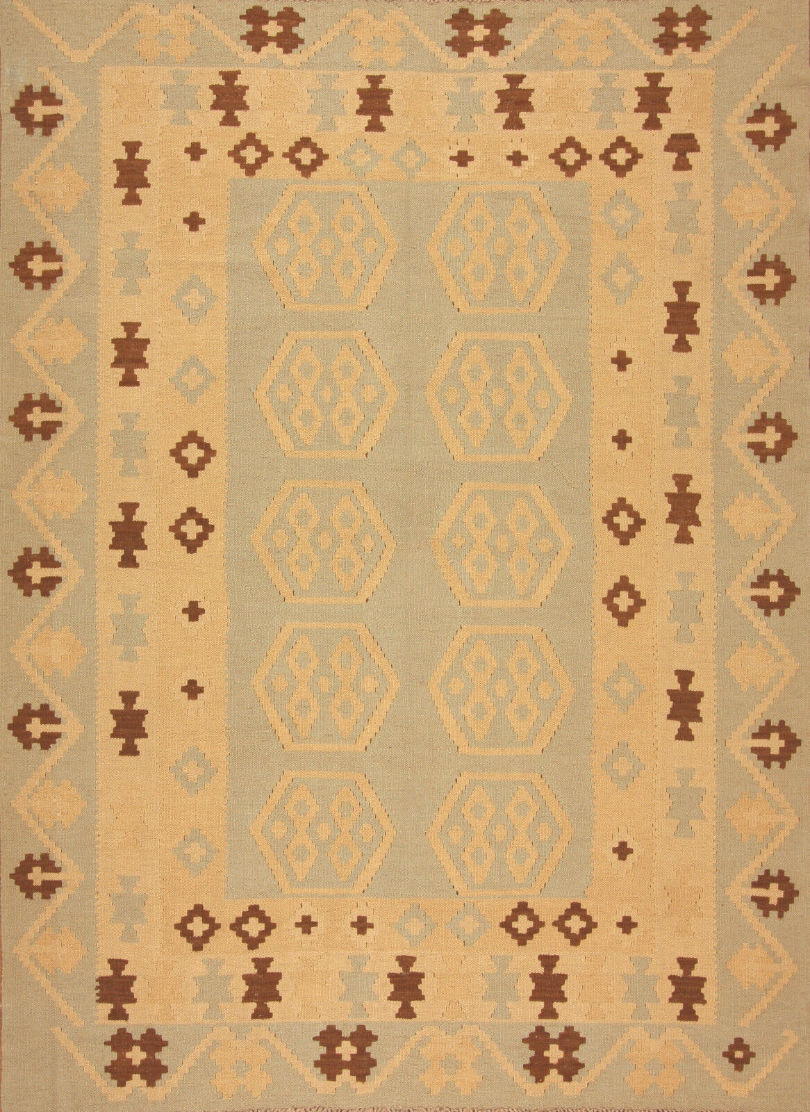 Detailed close-up of the timeless beauty depicted in the Handmade Vintage Afghan Flatweave Kilim