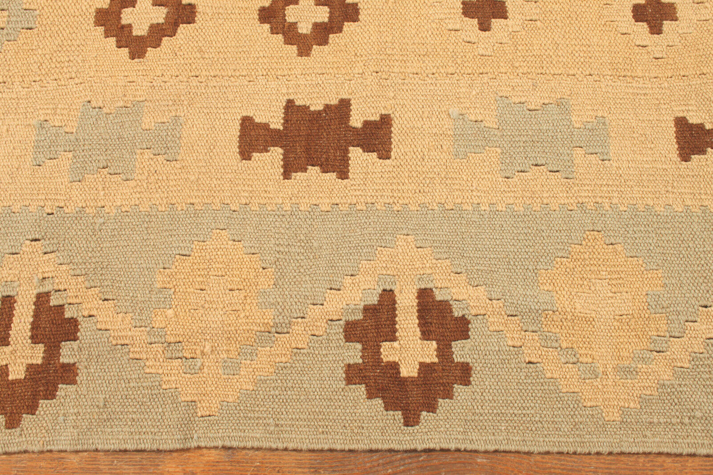 Side view of the Handmade Vintage Afghan Flatweave Kilim demonstrating texture