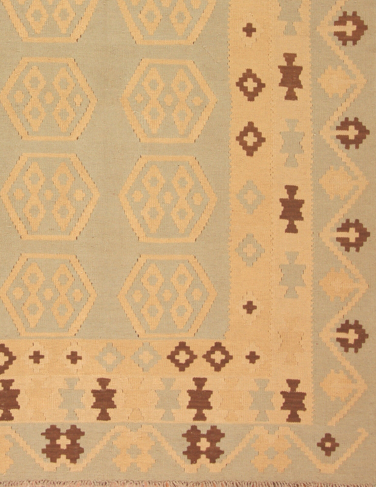 Angled shot of the Handmade Vintage Afghan Flatweave Kilim complementing furniture