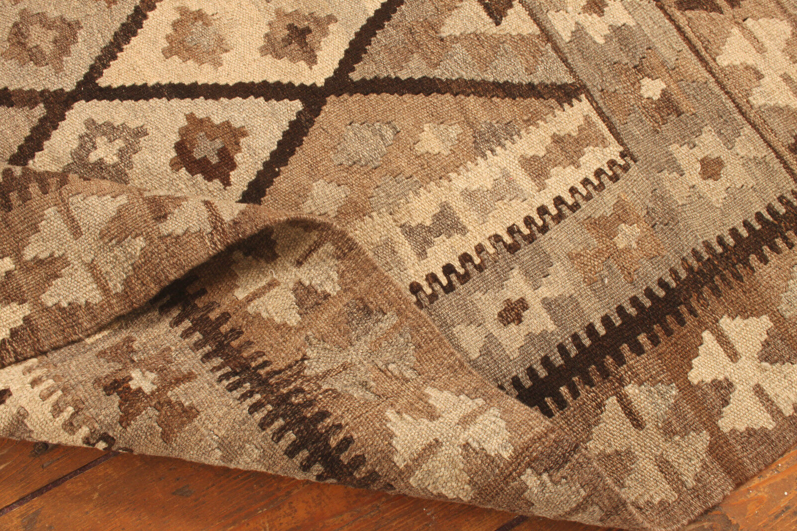 Back view of the Handmade Vintage Afghan Flatweave Kilim showcasing craftsmanship