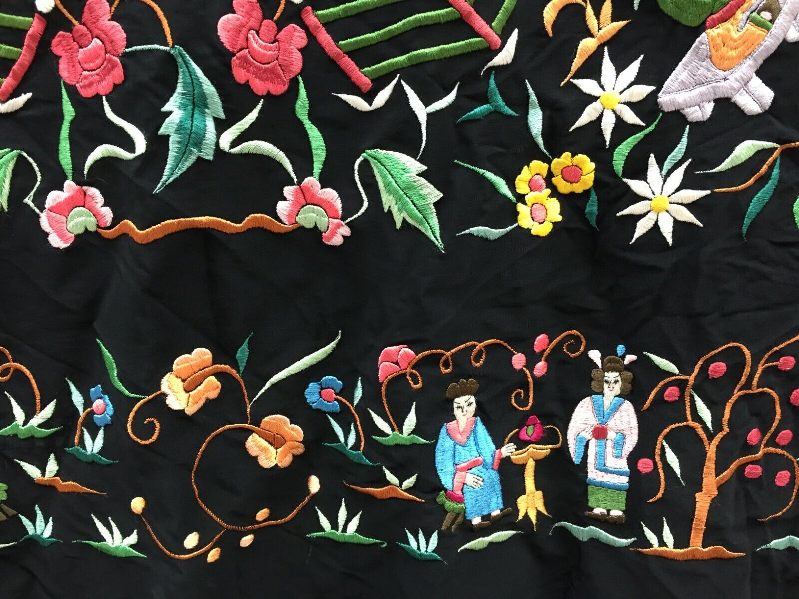 Detailed view of the silk fibers, emphasizing the shawl's luxury and softness