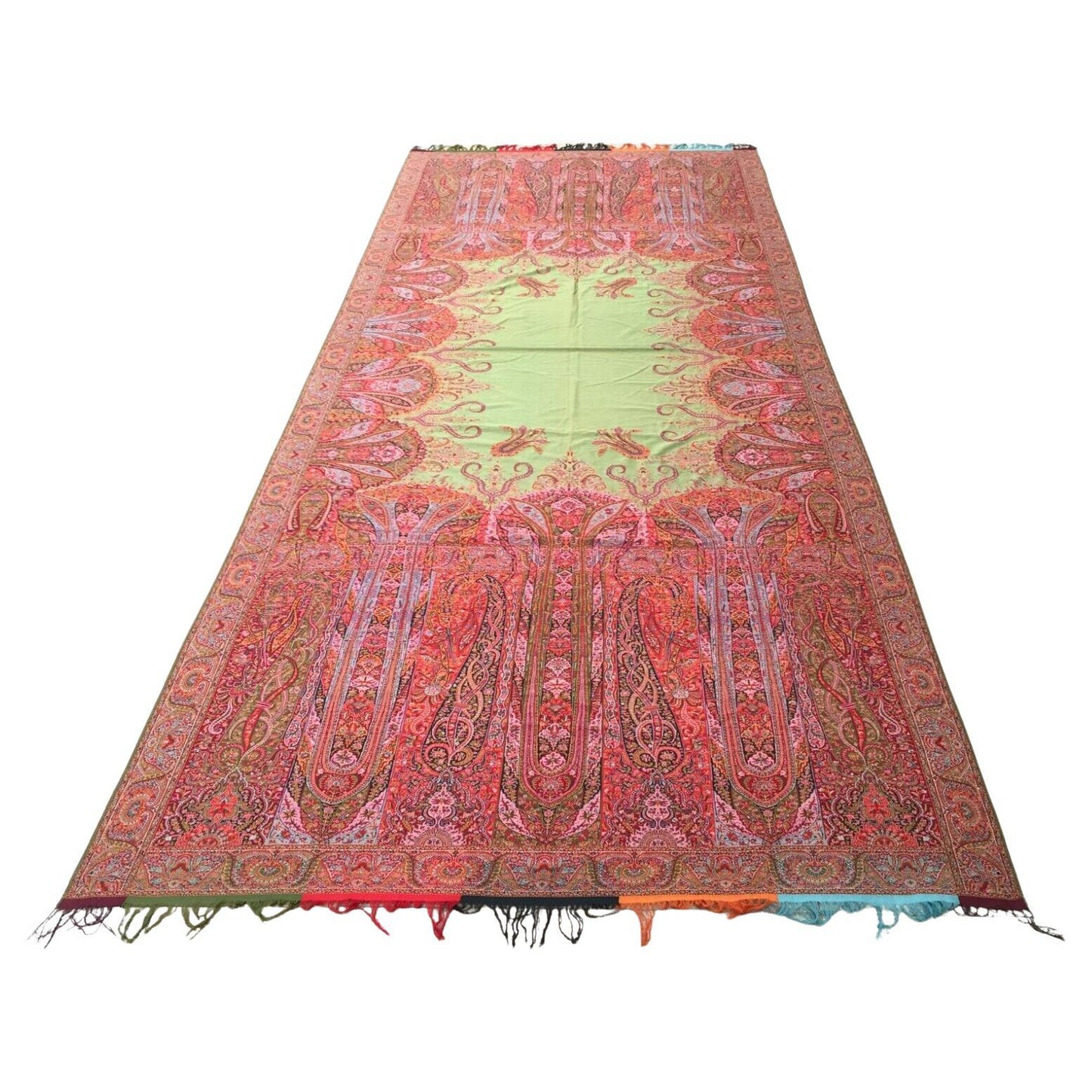 Handmade Antique Indian Kashmir Shawl - Front View - 5.2' x 12.4' - 1870s