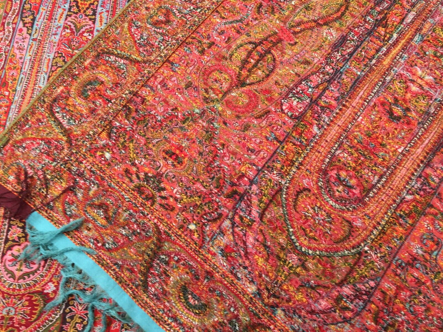 Back Side of Handmade Antique Indian Kashmir Shawl - 1870s