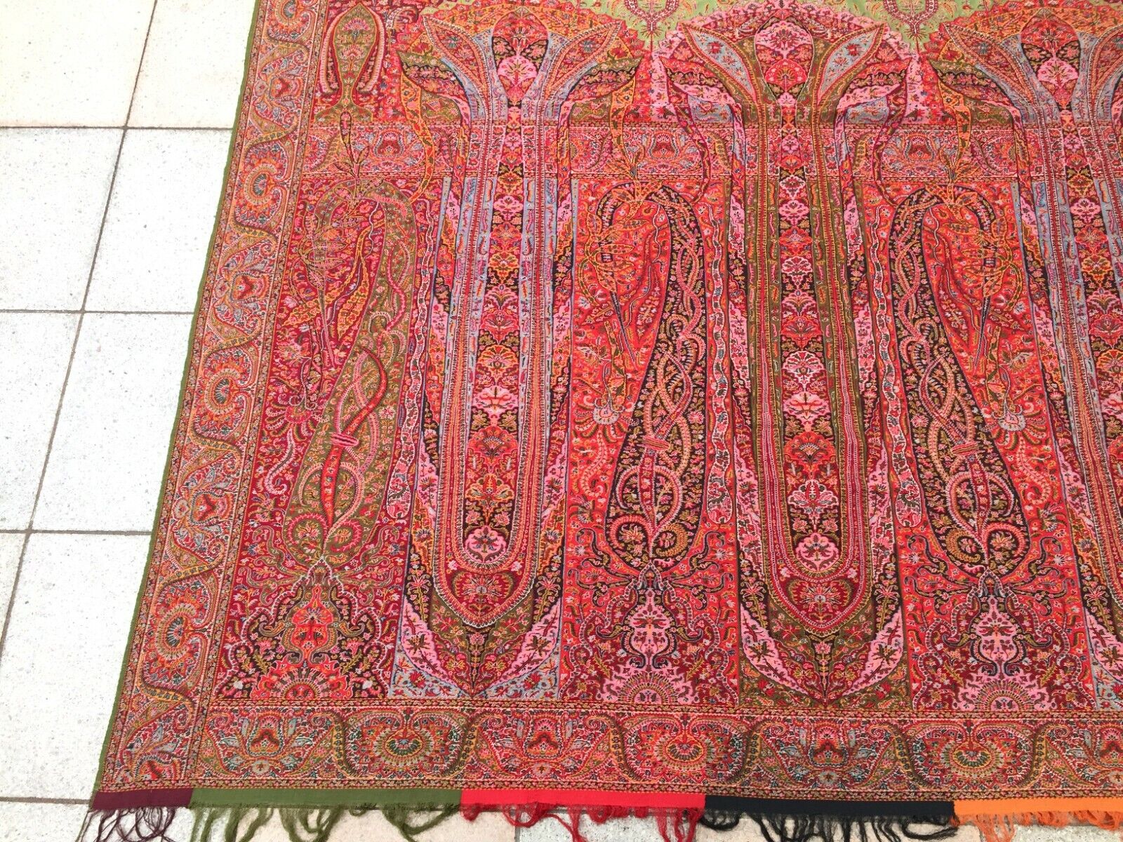 Detailed Patterns Adding Depth and Texture to Fabric of Antique Indian Kashmir Shawl - 1870s