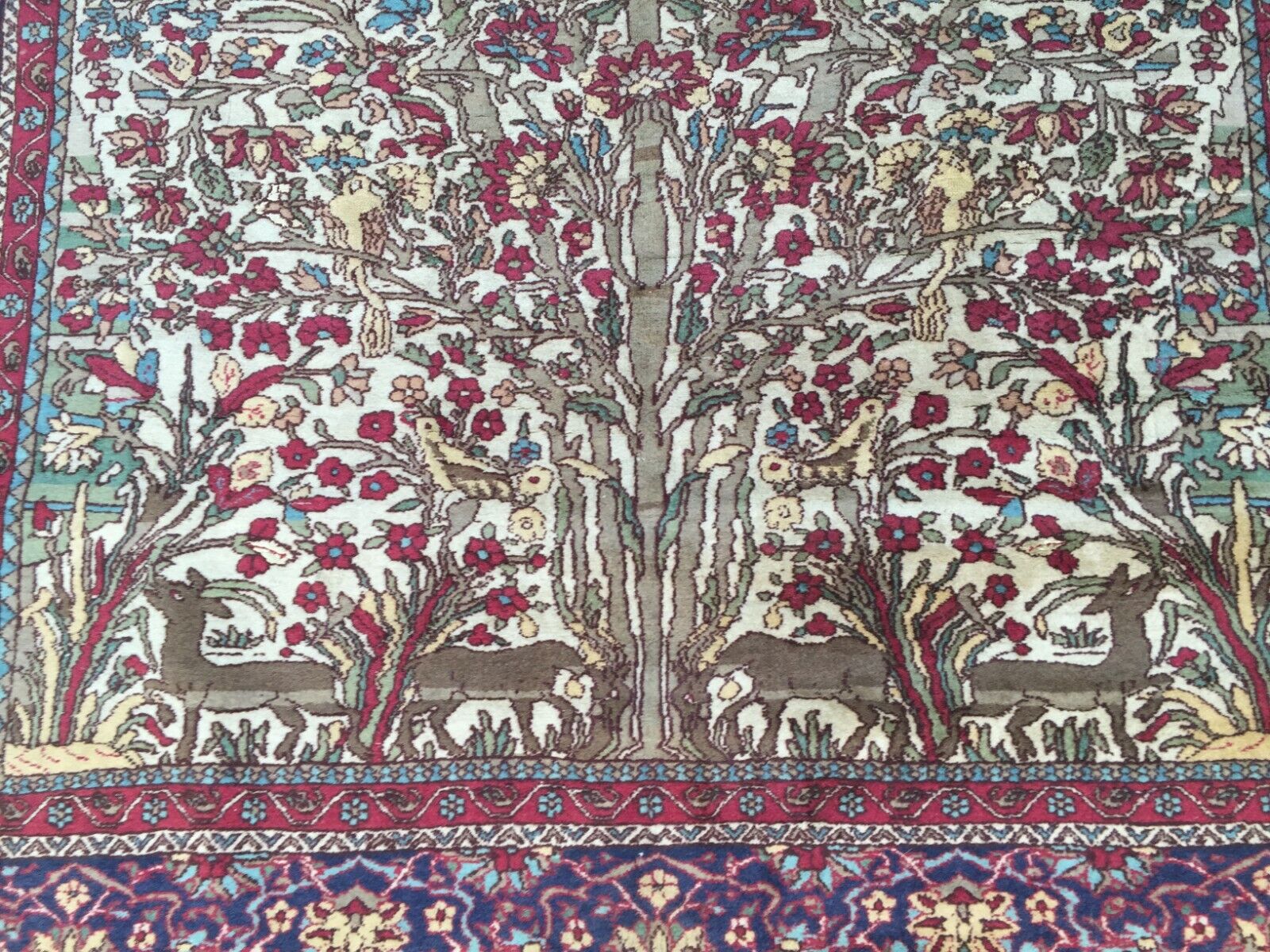 Intricate 'Tree of Life' Motif Adorning Handmade Antique Persian Kerman Rug - 1920s
