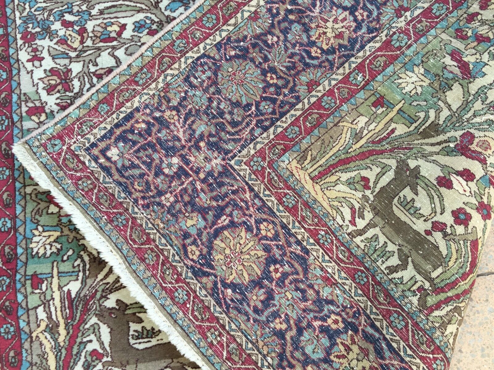 Back Side of Handmade Antique Persian Kerman Rug - 1920s