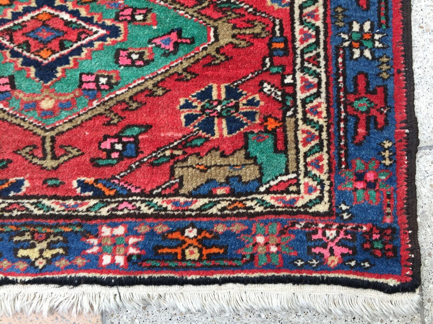 Dense Border with Complex Patterns Including Flowers on Handmade Hamadan Rug - 1960s