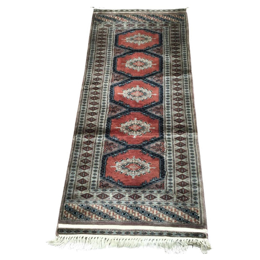 Handmade Vintage Uzbek Bukhara Rug - Front View - 2' x 4.6' - 1960s