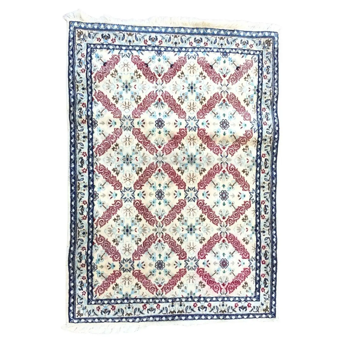 Handmade Vintage Persian Nain Rug With Silk - Front View - 2.6' x 3.8' - 1960s