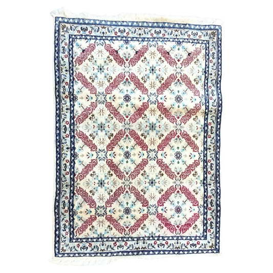 Handmade Vintage Persian Nain Rug With Silk - Front View - 2.6' x 3.8' - 1960s