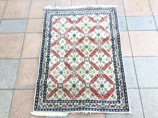 Handmade Vintage Persian Nain Rug With Silk - Front View - 2.6' x 3.8' - 1960s